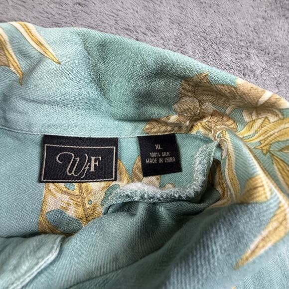 WF Hawaiian Silk Shirt Mens XL Button Up Light Blue Tropical Print Relaxed - Picture 2 of 7